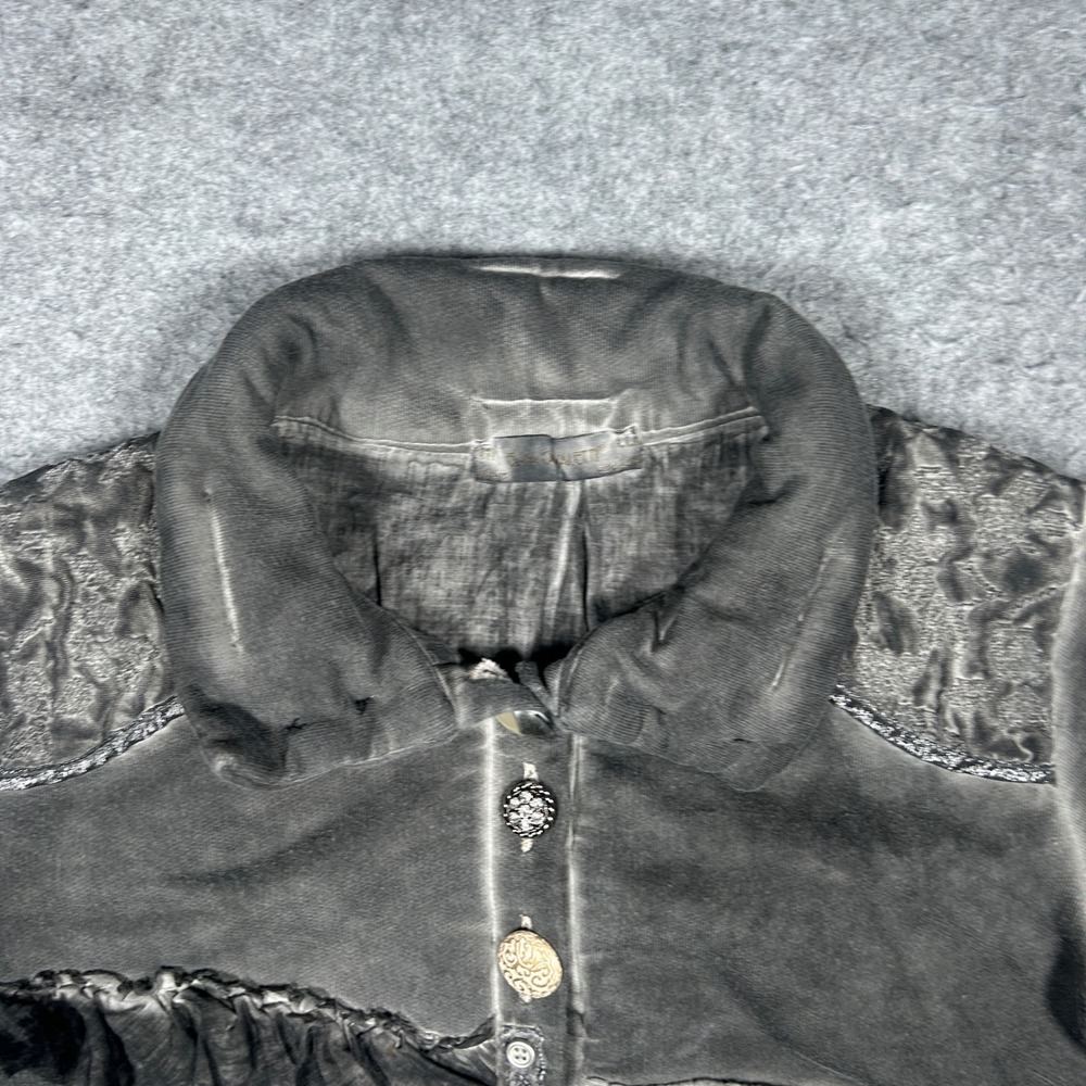 Elisa Cavaletti Jacket Womens Medium Gray Lagenlook Art To Wear Lace Up Ruffle - Picture 5 of 16
